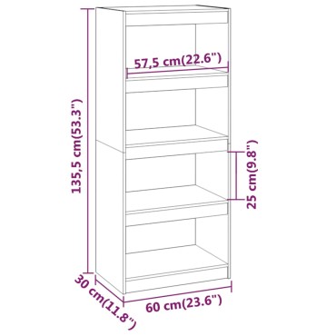 vidaXL Βιβλιοθήκη/Διαχωριστικό Χώρου Μαύρη 60x30x135,5cm Μασίφ Πεύκο 1 τεμ.