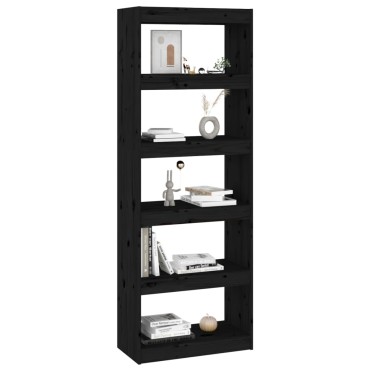 vidaXL Βιβλιοθήκη/Διαχωριστικό Χώρου Μαύρη 60x30x167,5cm Μασίφ Πεύκο 1 τεμ.
