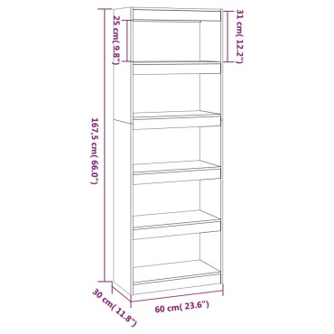 vidaXL Βιβλιοθήκη/Διαχωριστικό Χώρου Μαύρη 60x30x167,5cm Μασίφ Πεύκο 1 τεμ.