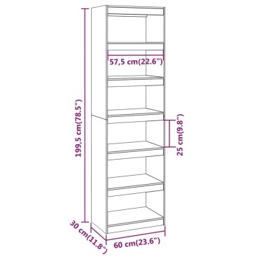 vidaXL Βιβλιοθήκη/Διαχωριστικό Χώρου 60x30x199,5cm Μασίφ Ξύλο Πεύκου 1 τεμ.