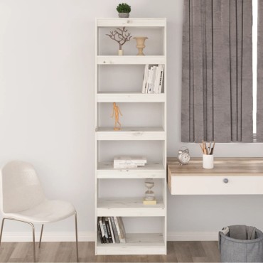 vidaXL Βιβλιοθήκη/Διαχωριστικό Χώρου Λευκή 60x30x199,5cm Μασίφ Πεύκο 1 τεμ.
