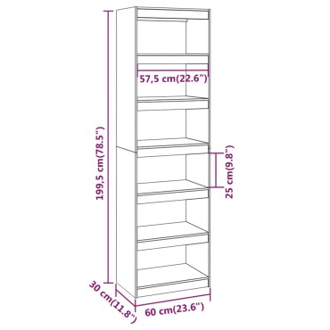 vidaXL Βιβλιοθήκη/Διαχωριστικό Χώρου Λευκή 60x30x199,5cm Μασίφ Πεύκο 1 τεμ.