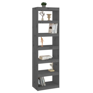 vidaXL Βιβλιοθήκη/Διαχωριστικό Χώρου Γκρι 60x30x199,5cm Μασίφ Πεύκο 1 τεμ.