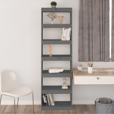 vidaXL Βιβλιοθήκη/Διαχωριστικό Χώρου Γκρι 60x30x199,5cm Μασίφ Πεύκο 1 τεμ.