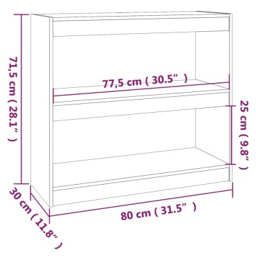 vidaXL Βιβλιοθήκη/Διαχωριστικό Χώρου Γκρι 80x30x71,5cm Μασίφ Πεύκο 1 τεμ.