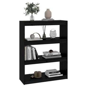 vidaXL Βιβλιοθήκη/Διαχωριστικό Χώρου Μαύρη 80x30x103,5cm Μασίφ Πεύκο 1 τεμ.
