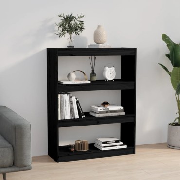 vidaXL Βιβλιοθήκη/Διαχωριστικό Χώρου Μαύρη 80x30x103,5cm Μασίφ Πεύκο 1 τεμ.