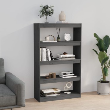 vidaXL Βιβλιοθήκη/Διαχωριστικό Χώρου Γκρι 80x30x135,5cm Μασίφ Πεύκο 1 τεμ.