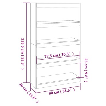 vidaXL Βιβλιοθήκη/Διαχωριστικό Χώρου Γκρι 80x30x135,5cm Μασίφ Πεύκο 1 τεμ.
