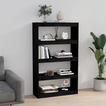 vidaXL Βιβλιοθήκη/Διαχωριστικό Χώρου Μαύρη 80x30x135,5cm Μασίφ Πεύκο 1 τεμ.