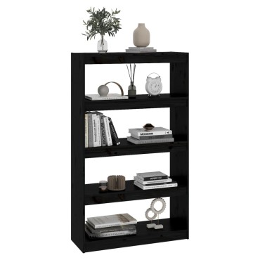 vidaXL Βιβλιοθήκη/Διαχωριστικό Χώρου Μαύρη 80x30x135,5cm Μασίφ Πεύκο 1 τεμ.