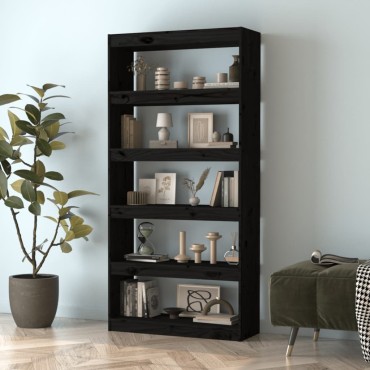 vidaXL Βιβλιοθήκη/Διαχωριστικό Χώρου Μαύρη 80x30x167,4cm Μασίφ Πεύκο 1 τεμ.
