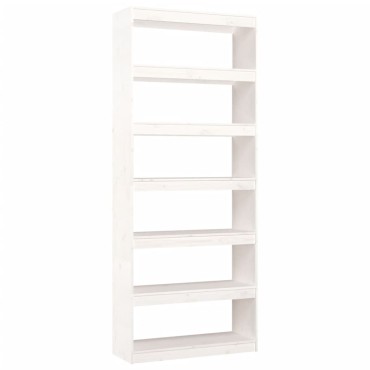 vidaXL Βιβλιοθήκη/Διαχωριστικό Χώρου Λευκή 80x30x199,5cm Μασίφ Πεύκο 1 τεμ.