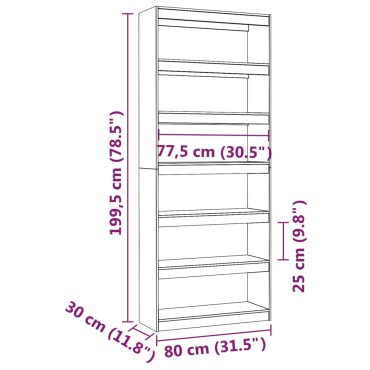 vidaXL Βιβλιοθήκη/Διαχωριστικό Χώρου Λευκή 80x30x199,5cm Μασίφ Πεύκο 1 τεμ.