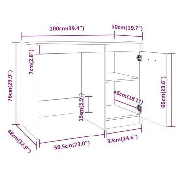 vidaXL Γραφείο Καπνιστή Δρυς 100x50x76cm από Επεξεργασμένο Ξύλο 1 τεμ.