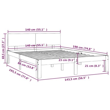 vidaXL Πλαίσιο Κρεβατιού Λευκό 140 x 190 εκ. από Μασίφ Ξύλο Πεύκου