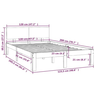 vidaXL Πλαίσιο Κρεβατιού Λευκό 120 x 200 εκ. από Μασίφ Ξύλο Πεύκου
