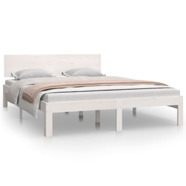 vidaXL Πλαίσιο Κρεβατιού Λευκό 140x200cm από Μασίφ Ξύλο Πεύκου 1 τεμ. - Διπλό