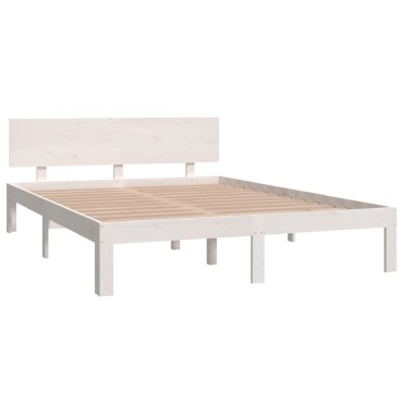 vidaXL Πλαίσιο Κρεβατιού Λευκό 140x200cm από Μασίφ Ξύλο Πεύκου 1 τεμ. - Διπλό