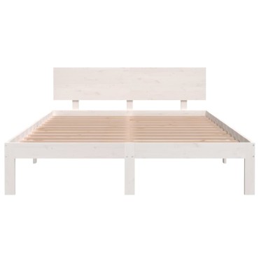 vidaXL Πλαίσιο Κρεβατιού Λευκό 140x200cm από Μασίφ Ξύλο Πεύκου 1 τεμ. - Διπλό