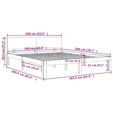 vidaXL Πλαίσιο Κρεβατιού 160 x 200 εκ. από Μασίφ Ξύλο Πεύκου
