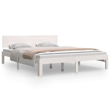 vidaXL Πλαίσιο Κρεβατιού Λευκό 160x200cm από Μασίφ Ξύλο Πεύκου 1 τεμ. - Διπλό