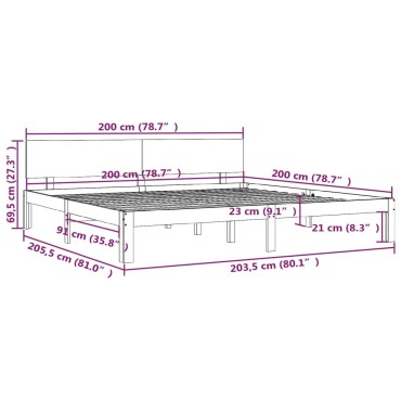 vidaXL Πλαίσιο Κρεβατιού Λευκό 200x200cm από Μασίφ Ξύλο Πεύκου 1 τεμ. - Διπλό
