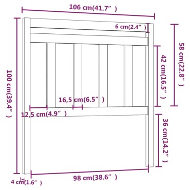 vidaXL Κεφαλάρι Κρεβατιού Μαύρο 106x4x100cm Μασίφ Ξύλο Πεύκου 1 τεμ.