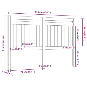 vidaXL Κεφαλάρι Κρεβατιού Γκρι 156x4x100cm από Μασίφ Ξύλο Πεύκου 1 τεμ.