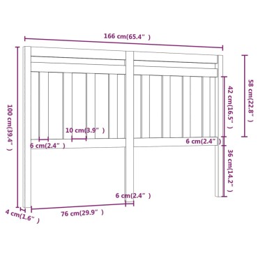 vidaXL Κεφαλάρι Κρεβατιού Μελί 166x4x100cm από Μασίφ Ξύλο Πεύκου 1 τεμ.