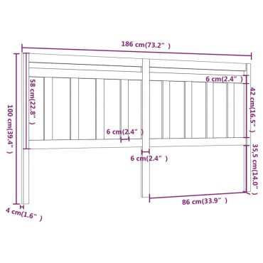 vidaXL Κεφαλάρι Κρεβατιού Γκρι 186x4x100cm από Μασίφ Ξύλο Πεύκου 1 τεμ.