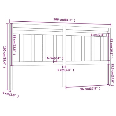 vidaXL Κεφαλάρι Κρεβατιού Μελί 206x4x100cm από Μασίφ Ξύλο Πεύκου 1 τεμ.