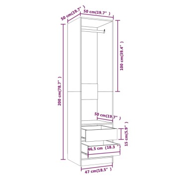 vidaXL Ντουλάπα με Συρτάρια Καφέ Δρυς 50x50x200cm Επεξεργασμένο Ξύλο 1 τεμ.