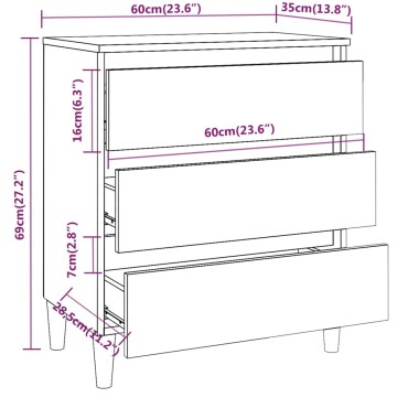 vidaXL Συρταριέρα Καφέ Δρυς 60x35x69cm από Επεξεργασμένο Ξύλο 1 τεμ.