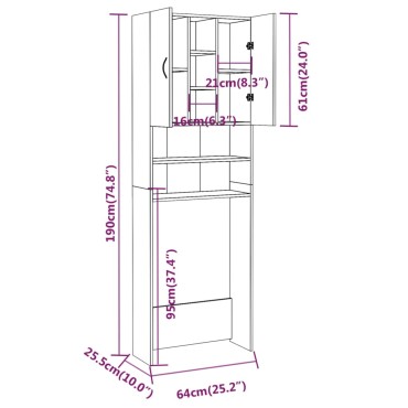 vidaXL Ντουλάπι Πλυντηρίου Καφέ Δρυς 64 x 25,5 x 190 εκ.