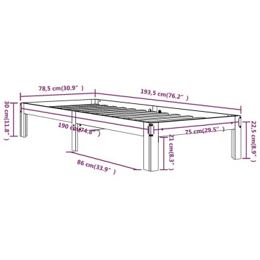 vidaXL Πλαίσιο Κρεβατιού 75 x 190 εκ. από Μασίφ Ξύλο Small Single