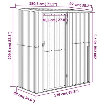 vidaXL Αποθήκη Κήπου Καφέ 180,5 x 97 x 209,5 εκ. Γαλβανισμένο Ατσάλι