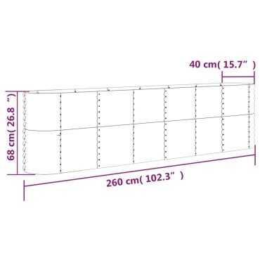 vidaXL Ζαρντινιέρα Γκρι 260x40x68 εκ. Ατσάλι με Ηλεκτρ. Βαφή Πούδρας