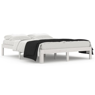 vidaXL Πλαίσιο Κρεβατιού Λευκό 140x190cm από Μασίφ Ξύλο Πεύκου 1 τεμ. - Μονό