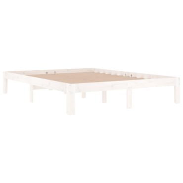 vidaXL Πλαίσιο Κρεβατιού Λευκό 140x190cm από Μασίφ Ξύλο Πεύκου 1 τεμ. - Διπλό
