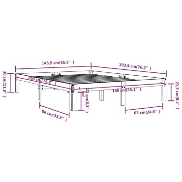 vidaXL Πλαίσιο Κρεβατιού Λευκό 140x190cm από Μασίφ Ξύλο Πεύκου 1 τεμ. - Διπλό