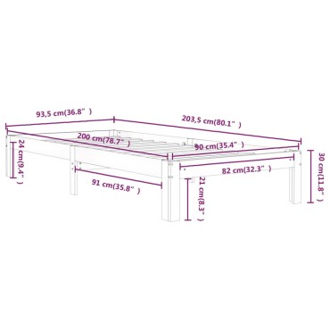 vidaXL Πλαίσιο Κρεβατιού Λευκό 90 x 200 εκ. από Μασίφ Ξύλο Πεύκου