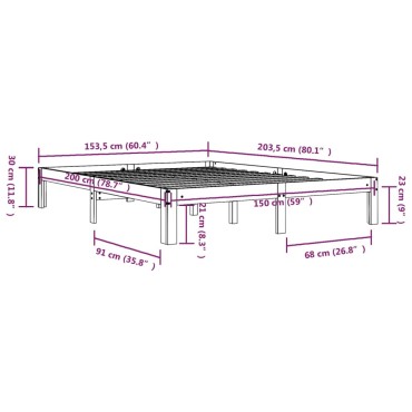 vidaXL Πλαίσιο Κρεβατιού Λευκό 150 x 200 εκ. Μασίφ Ξύλο King Size