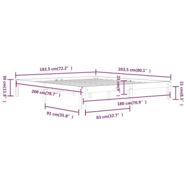 vidaXL Πλαίσιο Κρεβατιού Λευκό 180x200cm Μασίφ Ξύλο Super King 1 τεμ. - Διπλό
