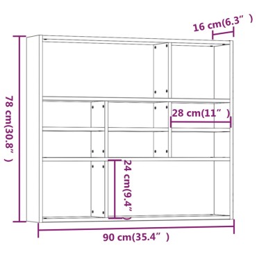 vidaXL Ραφιέρα Τοίχου Καπνιστή Δρυς 90x16x78cm Επεξεργασμένο Ξύλο 1 τεμ.