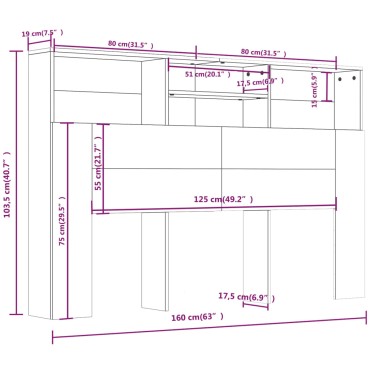 vidaXL Κεφαλάρι Με Αποθηκευτικό Χώρο Γυαλιστερό Λευκό 160x19x103,5cm 1 τεμ.