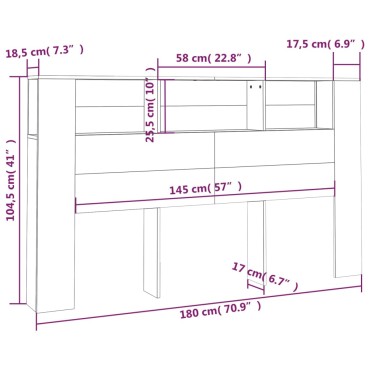 vidaXL Κεφαλάρι Με Αποθηκευτικό Χώρο Μαύρο 180x18,5x104,5cm 1 τεμ.