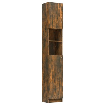 vidaXL Ντουλάπι Μπάνιου Καπνιστή Δρυς 32x25,5x190cm Επεξεργ. Ξύλο