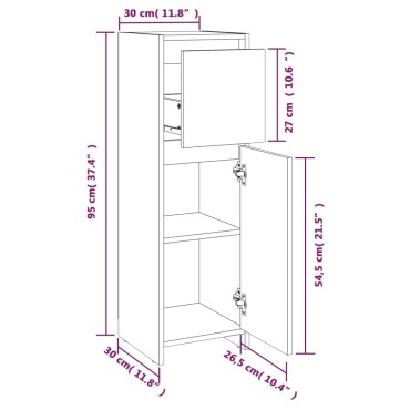 vidaXL Ντουλάπι Μπάνιου Καπνιστή Δρυς 30x30x95cm Επεξεργασμένο Ξύλο