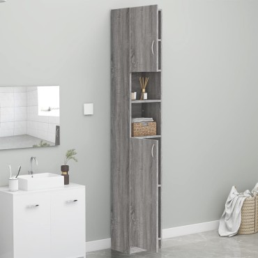 vidaXL Ντουλάπι Μπάνιου Γκρι Sonoma 32x25,5x190cm Επεξεργασμένο Ξύλο